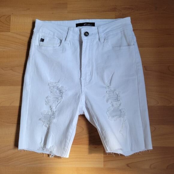 KanCan Kaia White Distressed Stretchy High-Rise Denim Shorts Size 26 - Picture 1 of 10